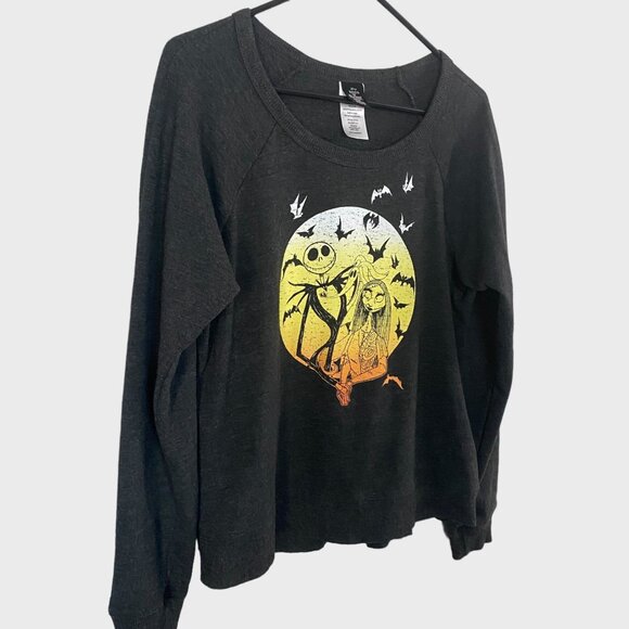 Disney Nightmare Before Christmas Scoop-Neck Sweatshirt Women's Medium Dark Gray - Picture 2 of 12
